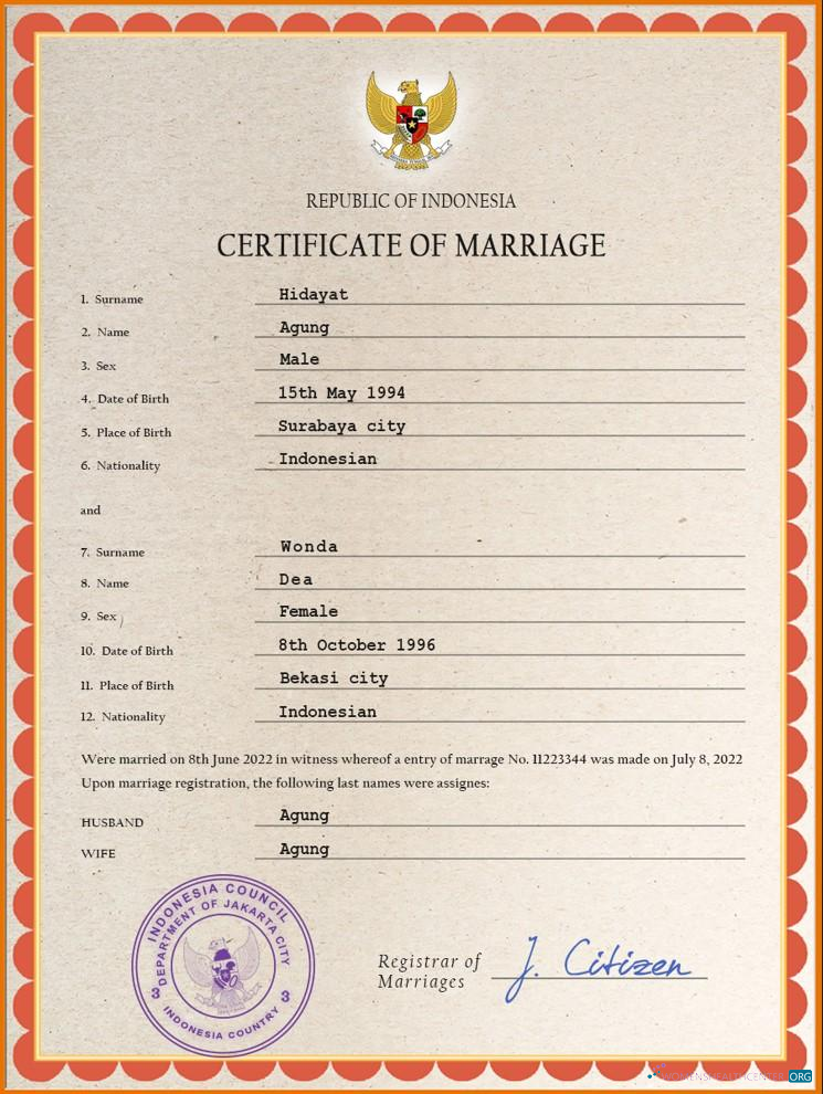 Download Indonesia marriage certificate PSD template Photoshop template